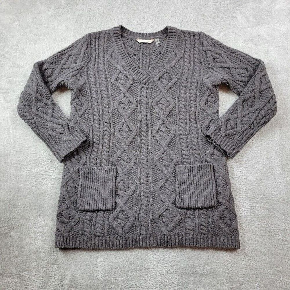 Soft Surroundings Sweater Womens Small Gray Cable Knit Wool Cashmere Alpaca